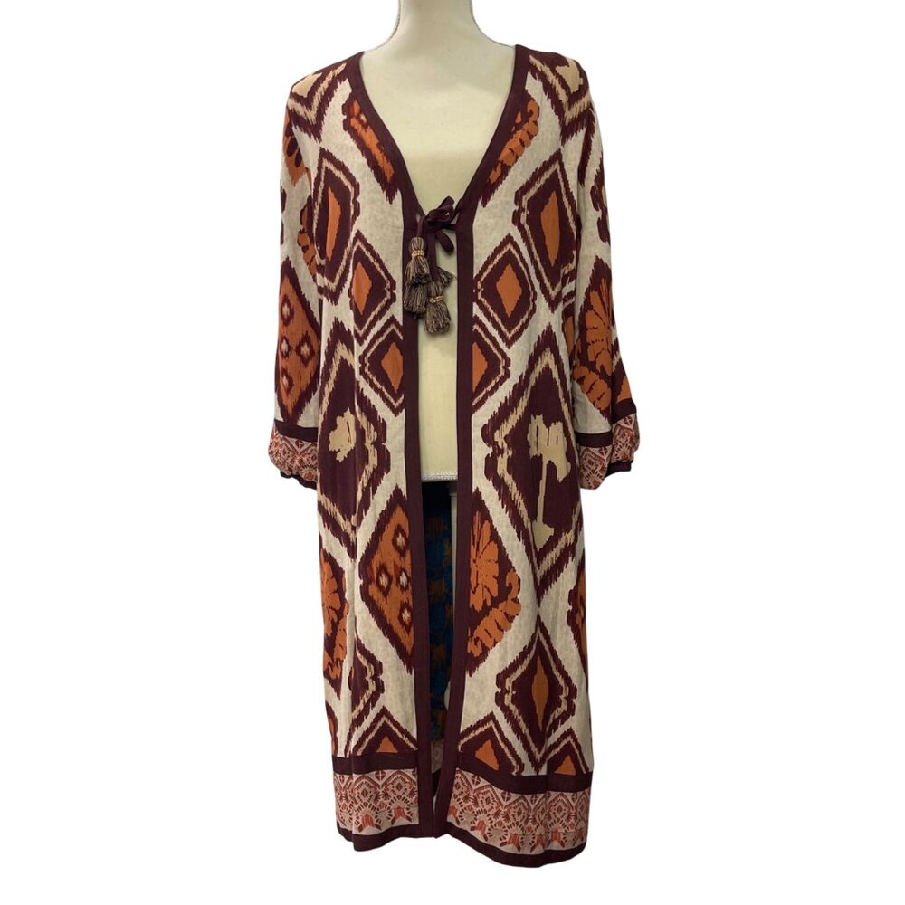 Soft Surroundings Lelani Gauze Duster Women's Size PETITE‎ Small Geometric Rayon